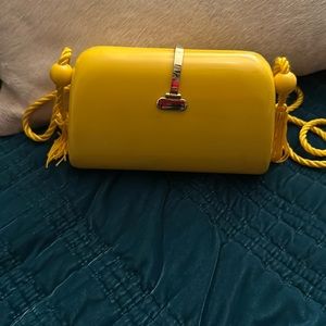 Vintage hard shell Yellow Purse made in Hong Kong